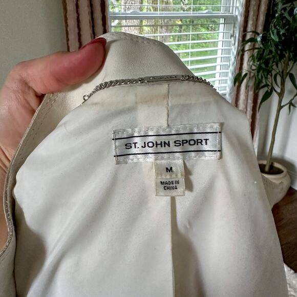 ST. JOHN Sport Leather Studded Moto Jacket White M - Picture 9 of 11